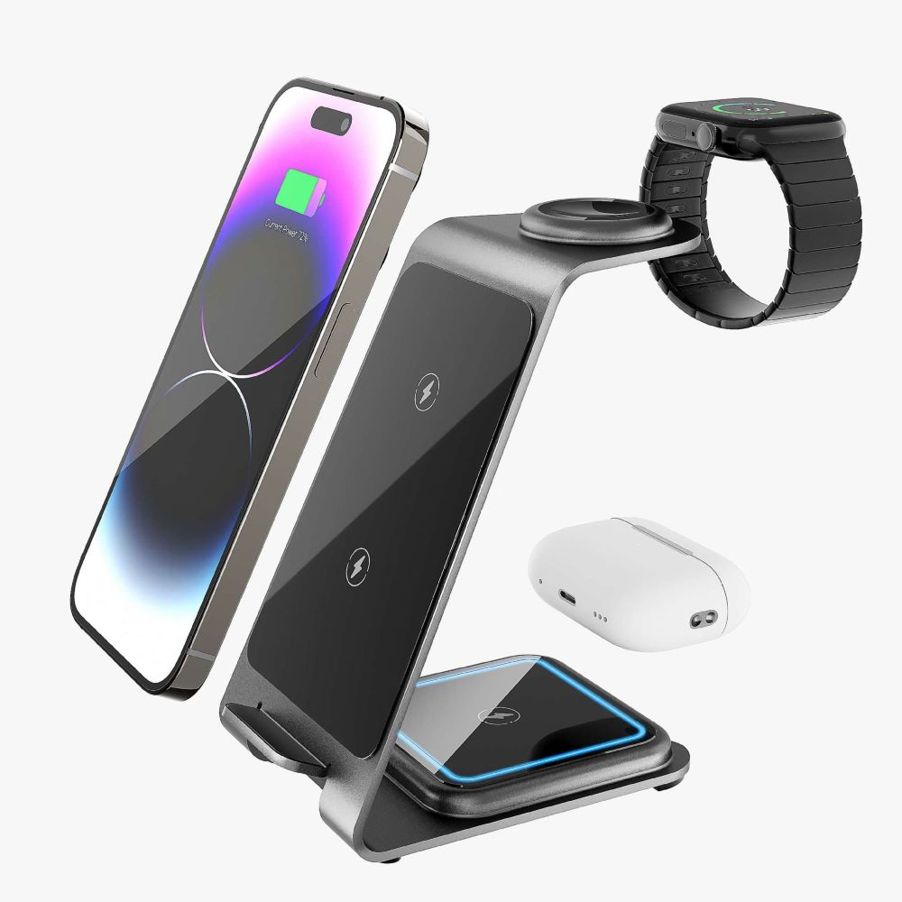 3 in 1 Aluminium Wireless Charger Dock for Iphone - Apple Watch & AirPods