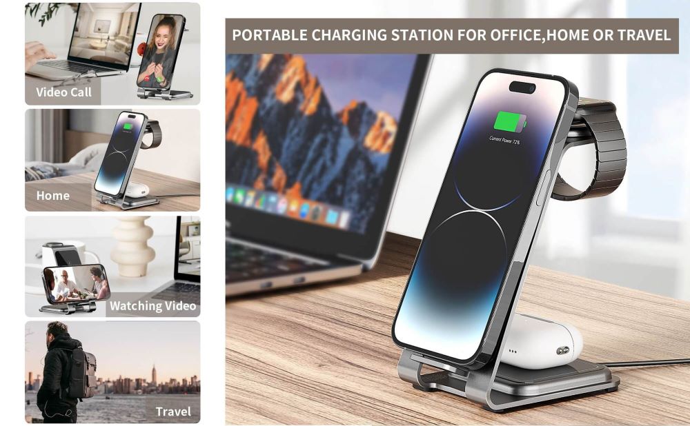 3 in 1 Aluminium Wireless Charger Dock for Iphone - Apple Watch & AirPods