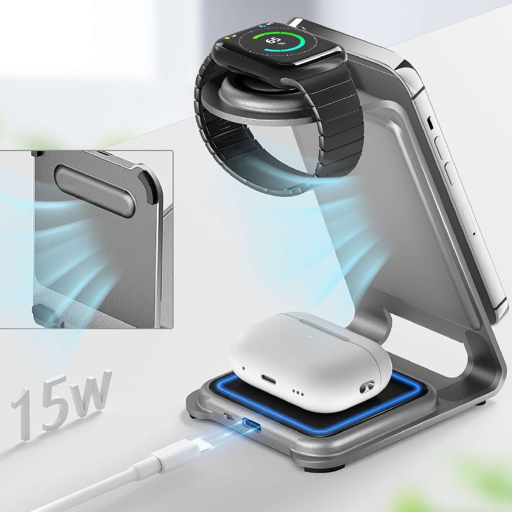3 in 1 Aluminium Wireless Charger Dock for Iphone - Apple Watch & AirPods