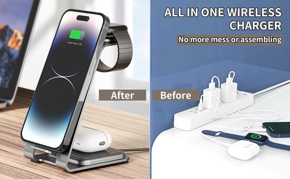 3 in 1 Aluminium Wireless Charger Dock for Iphone - Apple Watch & AirPods