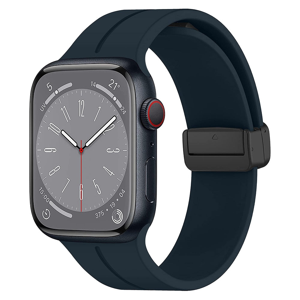 Magnesi Folding Magnetic Buckle Silicone Sport Strap For Apple Watch